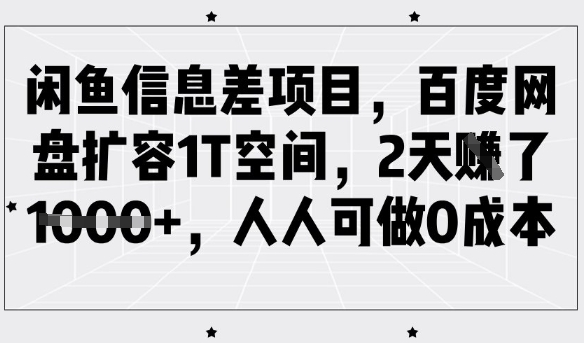 闲鱼信息差项目，百度网盘扩容1T空间，2天收益1k+，人人可做0成本-卡益网