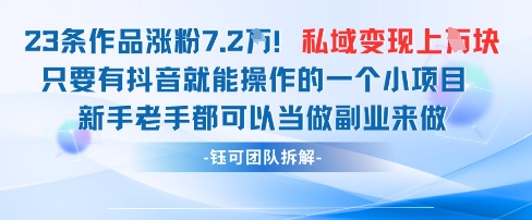 抖音私域项目23条作品涨粉7.2W，私域变现1W-卡益网