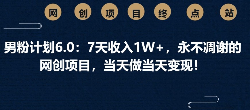 男粉计划6.0：7天收入1W+，永不凋谢的网创项目，当天做当天变现！-卡益网