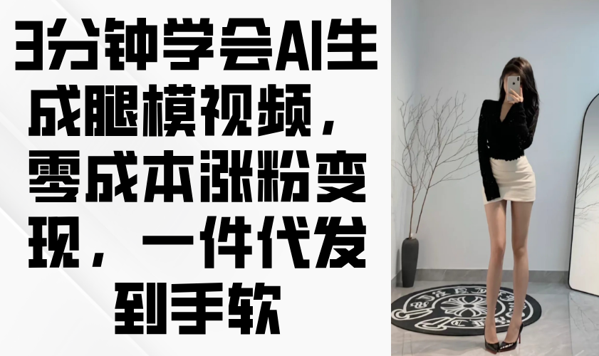 3分钟学会AI生成腿模视频，零成本涨粉变现，一件代发到手软-卡益网