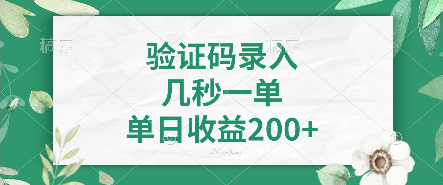 验证码录入，几秒一单，单日收益200+-卡益网