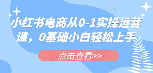 小红书电商从0-1实操运营课，0基础小白轻松上手-卡益网