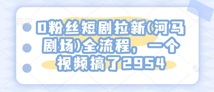 0粉丝短剧拉新(河马剧场)全流程，一个视频搞了2954-卡益网