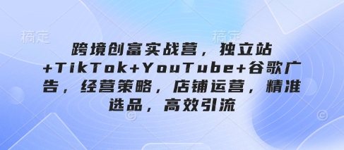 跨境创富实战营，独立站+TikTok+YouTube+谷歌广告，经营策略，店铺运营，精准选品，高效引流-卡益网