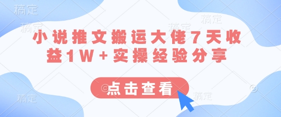 小说推文搬运大佬7天收益1W+实操经验分享-卡益网