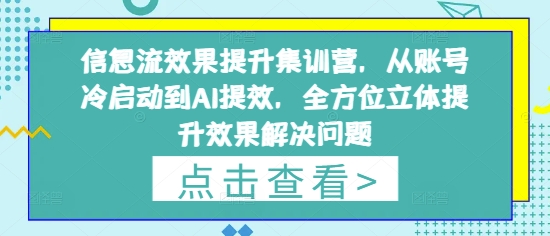 信息流效果提升集训营，从账号冷启动到AI提效，全方位立体提升效果解决问题-卡益网