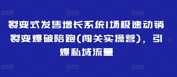 裂变式发售增长系统1场极速动销裂变爆破陪跑(闯关实操营)，引爆私域流量-卡益网