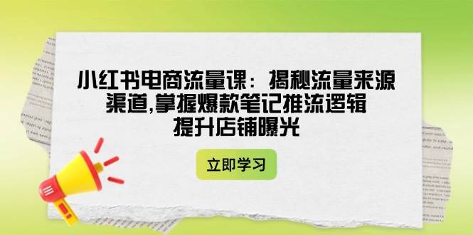 小红书电商流量课：揭秘流量来源渠道,掌握爆款笔记推流逻辑,提升店铺曝光-卡益网