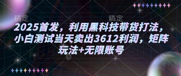 2025首发，利用黑科技带货打法，小白测试当天卖出3612利润，矩阵玩法+无限账号【揭秘】-卡益网
